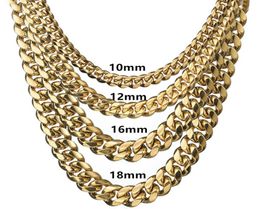 High Quality Silver Gold 316L Stainless Steel Curb Cuban LInk Chain Men Necklace Bracelet 81012141618mm Wide 740quot6086236