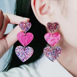 Dangle Earrings Neon Three Big Heart Drop Woman Fashion Long Earings Acrylic Large Earring Girls Summer Korean Jewellery Brincos