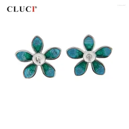 Stud Earrings CLUCI Silver 925 Blue Clover Flower For Women Pearl Mounting Sterling SE050SB