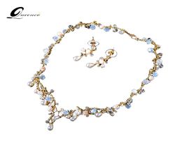 QUEENCO Crystal Teardrop Wedding Jewellery Sets Rhinetone Choker Necklace and Earrings Gold Colour Bridal Jewellery Sets for Women1419806