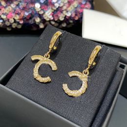 2024 Luxury quality charm drop earring with diamond in 18k gold plated have stamp box simple design PS3143