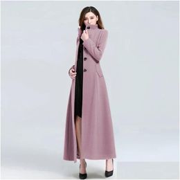 Women'S Wool Blends Womens Women Woolen Coat 2023 Winter Elegant Jacket Slim Long Trench Thick Warm Tops Lady Vintage Dress Overco Dhfnp