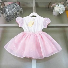 Popular girls dress sets summer lovely kids tracksuits Size 90-160 high quality Embroidered lace T-shirt and Pink skirt 24Feb20