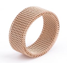 drop Rose Gold Circle Woven Mesh Rings For Women Men Jewellery High Quality Stainless Steel Wedding Rings For Friends Gift7413439