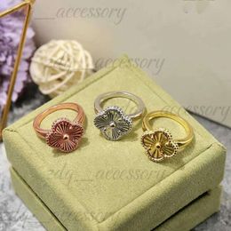 Four Leaf Clover Ring Natural Shell Gemstone Gold Plated 18K for Woman Designer T0P Highest Counter Quality Luxury Classic Style Gift for Girlfriend 003 497