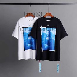 Men's T-shirts Mens Xia Chao Brand Ow Mona Lisa Oil Painting Arrow Short Sleeve Men and Women Casual Large Loose T-shirt W7n3tv1m55VL