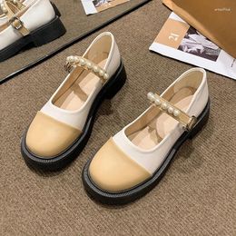 Dress Shoes 2024 Summer Round Toe Coloured Pearl Buckle Leather Surface With Shallow Mouth Comfortable High Heel Single Shoe For Women