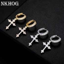 Full Cross Pendant Earrings For Women Men Sterling Silver 925 Drop Earring Charms Hiphop Party Fine Jewellery Gift 240220