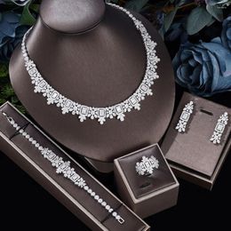 Necklace Earrings Set Trendy Dubai UAE Bridal Wedding Jewelry Cubic Zirconia 4 PCS For Women Accessories