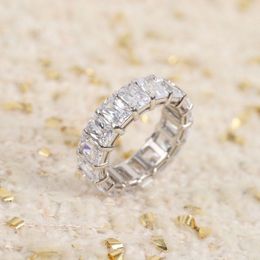 S925 silver punk band ring with oval rectangle shape design diamond for women wedding jewelry gift PS4198257W