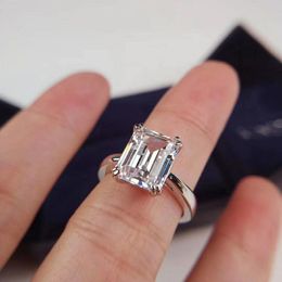 S925 silver punk band ring with 3 KAR size diamond in rectangle shape for women wedding jewelry gift PS7056207W