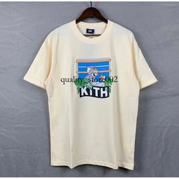 High Street Tide Brand Men's T-shirts KITH Street View Printed Short-sleeved ROSE Omoroccan Tile for Men and Women Tee Cotton Tops 971