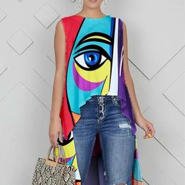 Casual Dresses Holiday Beach Tank Long Fashion Colourful Print Irregular Tops Dress Summer O-Neck Sleeveless Pullover Loose