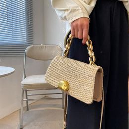 Cross Body Small Straw Flap Bags For Women 2021 Summer Thick Chain Handbag Travel Beach Holiday Bohemia Shoulder Crossbody Basket 272O