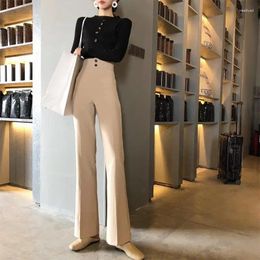 Women's Pants High Waist Women Botttoms Slim-Fit Wide-Legged Office Lady Woman Loose Casual Drape Slightly Flared Trousers