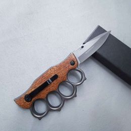 Finger Fist Set Tiger Wooden Handle Multi Functional Folding Outdoor Stainless Steel Knife 618878