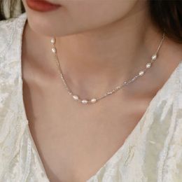 Ashiqi Natural Freshwater Pearl 925 Sterling Silver Chain Necklace for Women Multilayer Jewelry 240220