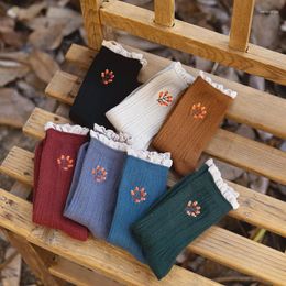 Women Socks Japanese Sweet Lace Women'S Autumn Winter Twisted Pattern Mid Length Korean Versatile Casual Cotton