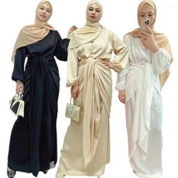 Ethnic Clothing Fashion Muslim Dress Women's Islamic Wrap Sundress 2024 Long Sleeve Vestidos Female Marocain Turkish Maxi Robe With Belted