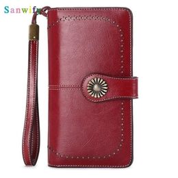 Wallets Fashion Women Clutch Wallet Cow Leather Female Long Zipper Purse Strap Coin Iphone224i