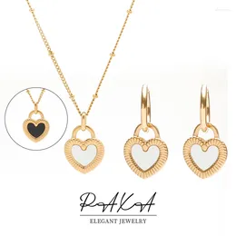 Necklace Earrings Set PAXA Fashion Two-Side Shell Heart Pendant Stainless Steel For Women Gold Silver Colour Daily Party Jewellery Gift