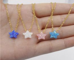 10mm Opal Star Necklace Pendants Stainless Steel Gold Color Chain Opal Stone Women Necklace 45cm5cm 5Piecelot3489872