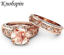 Elegant Zircon Ring Jewellery Plated Rose Gold Colour Champagne Gem Engagement Wedding Ring Set for Women Size 610 anel feminino4060911