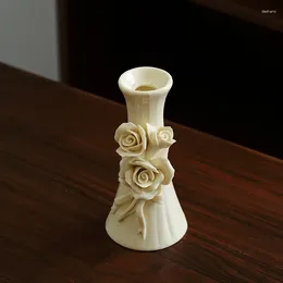 Vases European Antique Ceramic Dining Table Small Vase Rose Three-dimensional Flower Mini Single Arrangement