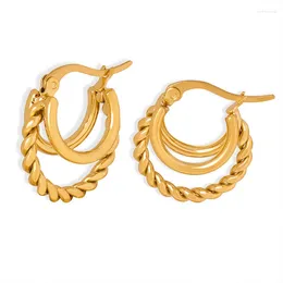 Dangle Earrings Unique Design 18K Gold-Plated Stainless Steel Hoop Jewellery Multi-Layer Stylish Silver For Women
