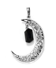 Whole 10 Pcs Unique Silver Plated Irregular Shape Natural Black Tourmaline Crescent Moon Stone Pendant Charm Jewelry4376963