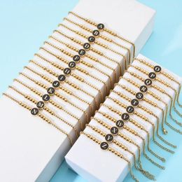 Link Bracelets Gold-plated Stainless Steel Beaded Bracelet 26-letter DIY Name Colour Preservation Jewellery Couple Gift