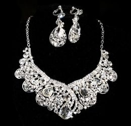 Elegant Simulated Pearl Bridal Jewellery Sets Silver Colour Crystal Necklaces Earrings Sets Wedding Jewellery Fashion Jewellery Sets2430158