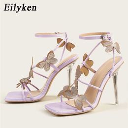 Sandals Eilyken Sexy Crystal High Heel Sandals Womens Summer Ball Dress Button Purple Pump Peel Womens Shoes Size 41 J240224