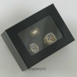 OJK5 Band Rings Rugby Kansas Chieftain Championship Ring Solid Black Wooden Box Set of 3 Pieces 1969 2019 2023 1h4s