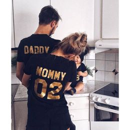 Family Matching Outfits Clothes Look Cotton Tshirt Daddy Mommy Kid Baby Funny Letter Print Number Tops Tees Summer 230601 Drop Deliv Dhktn