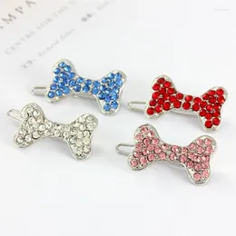 Dog Apparel Solid Rhinestone Bow Pet Accessories Hair Decorations Fashionable And Cute Long-haired Bone Print Products