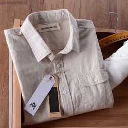 Men's Casual Shirts Italy brand linen shirt men summer cotton shirts men long sleeve solid beige casual mens shirts slim fashion shirt mens chemiseL2404