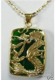 Whole Beautiful 18k GP green jade Men039s Women039s dragon pendent Necklace2640283