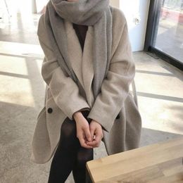 Women's Jackets Women Cardigan Coat Thick Lapel Double-breasted Winter Plus Size Mid Length Solid Colour Loose Fit With Pockets