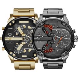 Selling Sports Military Mens Watches 50mm Big Dial Golden Stainless Steel Fashion Watch Men Luxury Wrist watch reloj de lujo225b