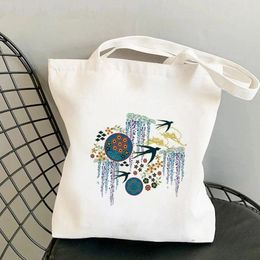 Shopping Bags Shopper Japanese Garden In Teal Gold Printed Tote Bag Women Harajuku Handbag Girl Shoulder Lady Canvas