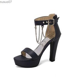 Sandals High Heels Sandals for Women 2023 Summer Platform Shoes Size 49 50 Leather Chain Decorate Zapatos Mujer DropshippingL2402