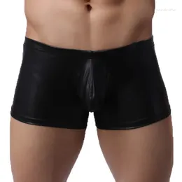 Underpants Sexy Boxers Shorts Men Mesh Faux Leather Underwear Gay Panties Low Waist U Convex Pouch Cueca Calzoncillo Ropa S-L