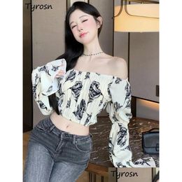 Womens Blouses Shirts Blouse Women Design Slash Neck Daily Leisure All-Match Cropped Tops Tender Y Sweet Ladies Mature Summer Korean D Otopj