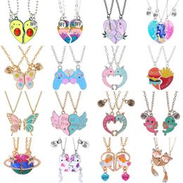 Pendant Necklaces Cute Cat Heart Magnet For Women Girls Kawaii Friends Neko Doggy Animal Chain BFF Friendship Jewelry Gifts