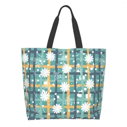 Shopping Bags Chamomile Flowers And Branches Extra Large Grocery Bag Green Plaid Reusable Tote Travel Storage