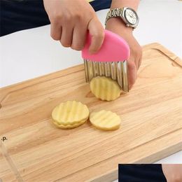 Fruit Vegetable Tools Stainless Steel Wavy Cutter Slicer Potato Carrot Crinkle French Fries Making Knife Kitchen Drop Delivery Hom Dhffi