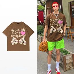 Men's T Shirts American Street Hip Hop Letter Printed T-shirt Summer Fashion Retro Casual Loose Cotton Short Sleeve Couple Top