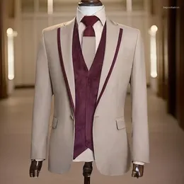 Men's Suits Slim Fit Formal Men For Prom Wedding Groom Tuxedo Notched Lapel Fashion Costume 3 Pieces Male Suit Jacket With Pants Vest