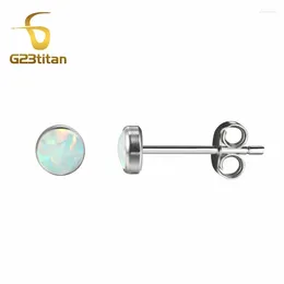 Stud Earrings Fire Opal Stone Anti Allergic Titanium Earring Minimalist Women Men Girls Ear Lobe Piercing Jewellery Accessories